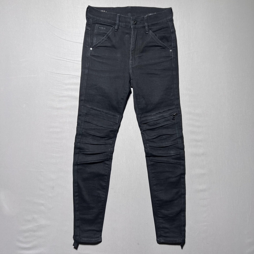 G-Star RAW 1914 3D Skinny Moto Jeans Womens 25 Black Mid Rise Stretch Denim